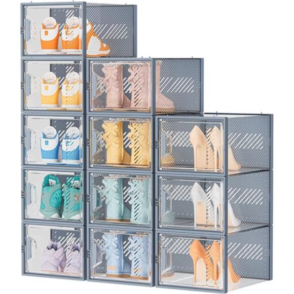 Shoe Storage 12 Pack X-Large Shoe Organizer for ClosetShoe Boxes Clear Plastic